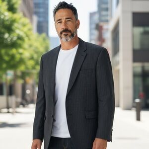 Ralph Lauren Mens Suit Jacket Sport Coat Blazer Size 50R Gray Stripe 24" Sleeve